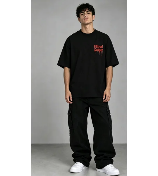 Black cotton custom filtered danger T-shirt
