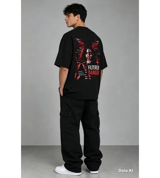 Black cotton custom filtered danger T-shirt