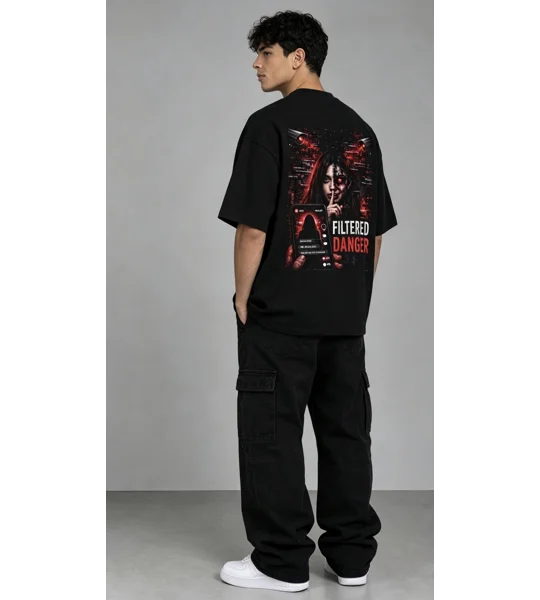 Black cotton custom filtered danger T-shirt