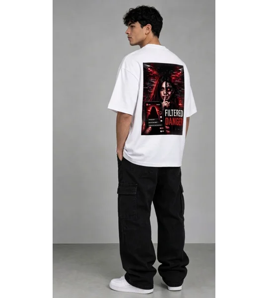 White cotten custom filtered danger T-shirt