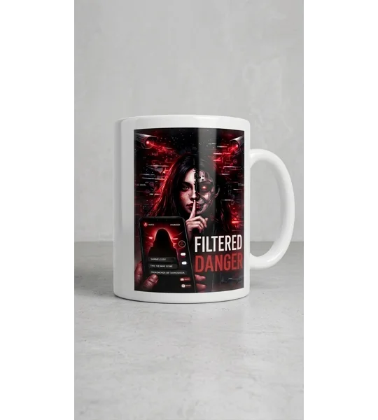 White custom filtered danger mug