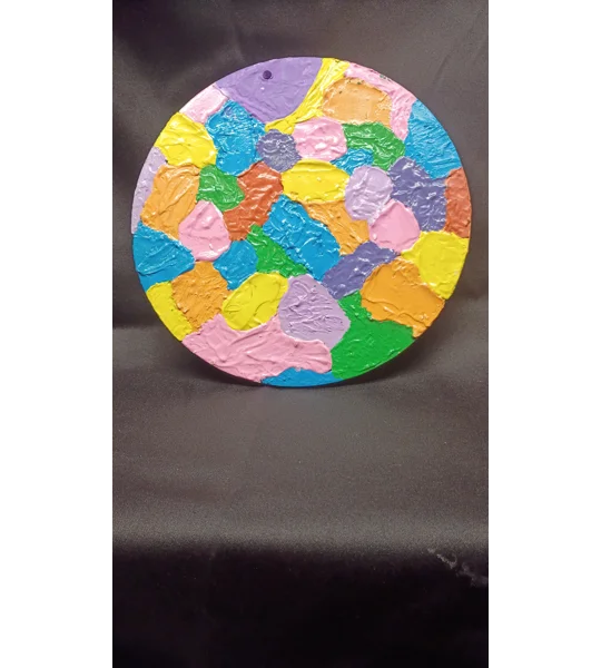 10 inch round wood abstract art