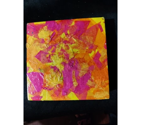 12x12 pink and orange paint pouring