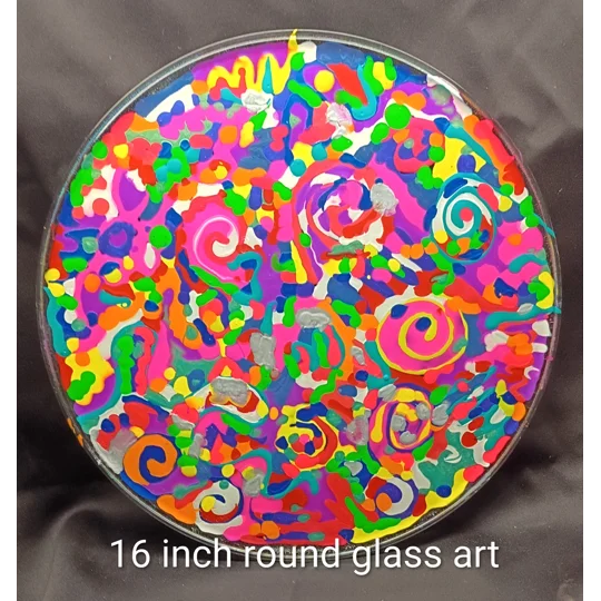 16 inch round wood abstract art