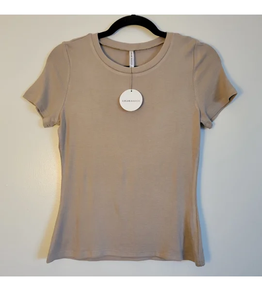 Lulu’s tan natural short sleeve cropped top size small Casual Festive