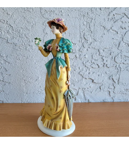 Victorian Lady – Hand-painted Porcelain (Matte Finish) – Vintage Hat and Parasol