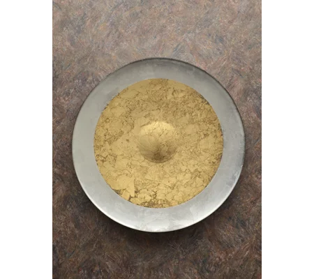 Italian Vintage Gold Leaf & Pearlescent finish Glass Platter Large Centerpiece