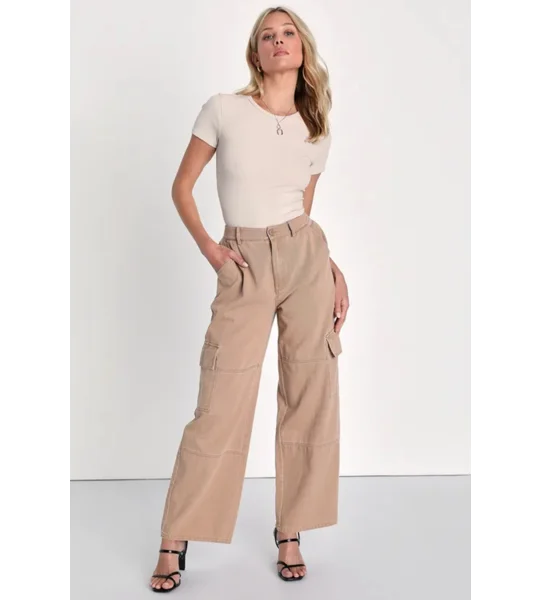 Lulu’s tan natural short sleeve cropped top size small Casual Festive