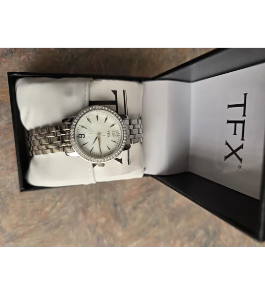 TFX women analog quartz watch Swarovski crystal pavé border TFX by Bulova 36T115