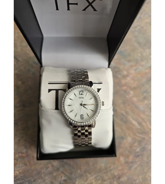 TFX women analog quartz watch Swarovski crystal pavé border TFX by Bulova 36T115