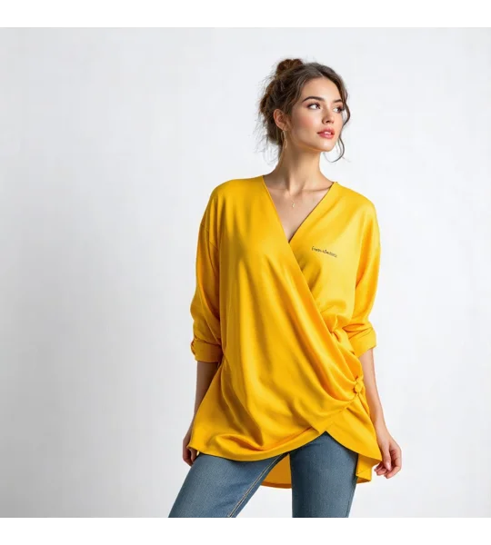 Yellow Wrap Tunic Top