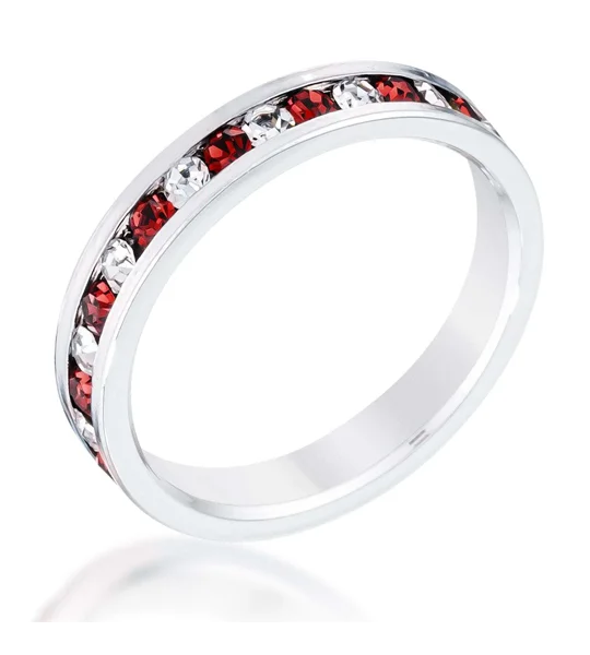 Clear and Red Alternating Crystal Eternity Ring