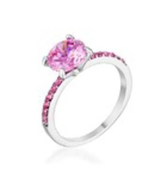 2.3CT Pink CZ Rhodium Ring