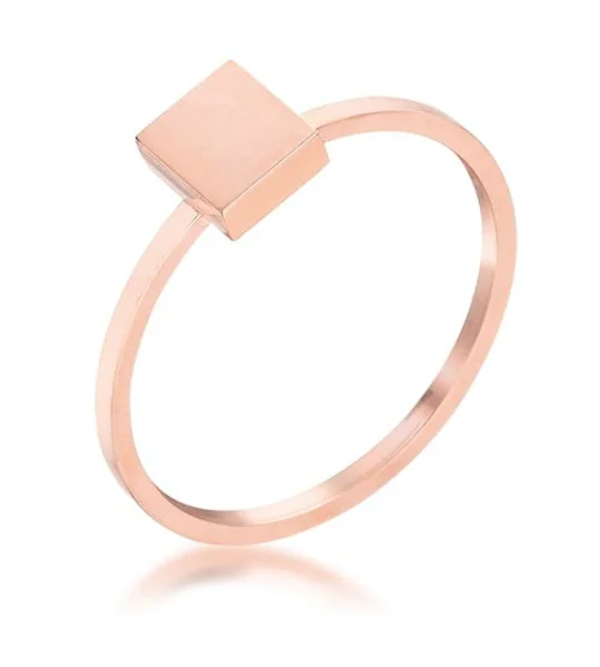 Stainless Steel Rose Goldtone Plated Square Stackable Ring