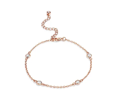1Ct Rose Gold Plated Clear CZ Round Bezel Saturn Bracelet