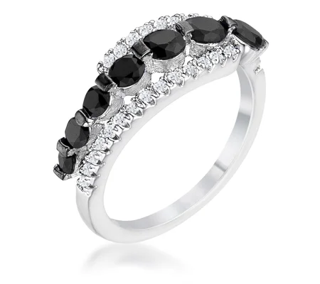 1.06Ct Rhodium & Hematite Plated Graduated Black & Clear CZ Half Eternity Ring