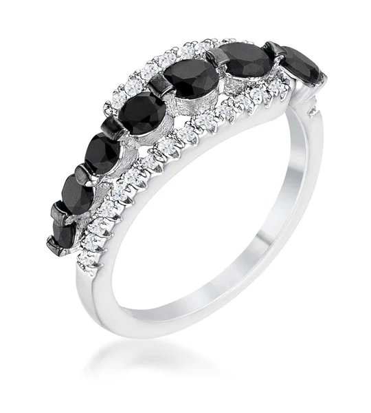 1.06Ct Rhodium & Hematite Plated Graduated Black & Clear CZ Half Eternity Ring