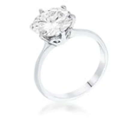 3.5 Carat Single Stone CZ Rhodium Classic Solitaire Ring