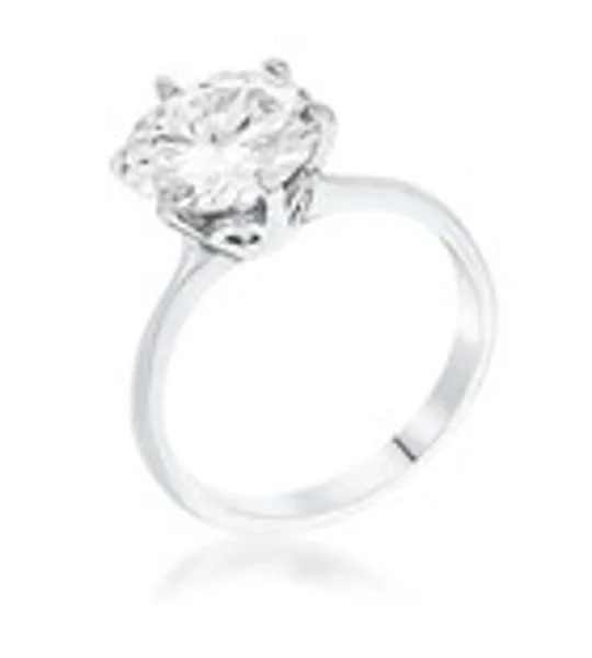 3.5 Carat Single Stone CZ Rhodium Classic Solitaire Ring
