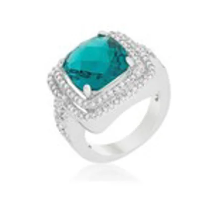 Candy Aqua Cocktail Ring Rhodium Plated 7.66 Ct CZ Multi Faceted Bridal Statemen