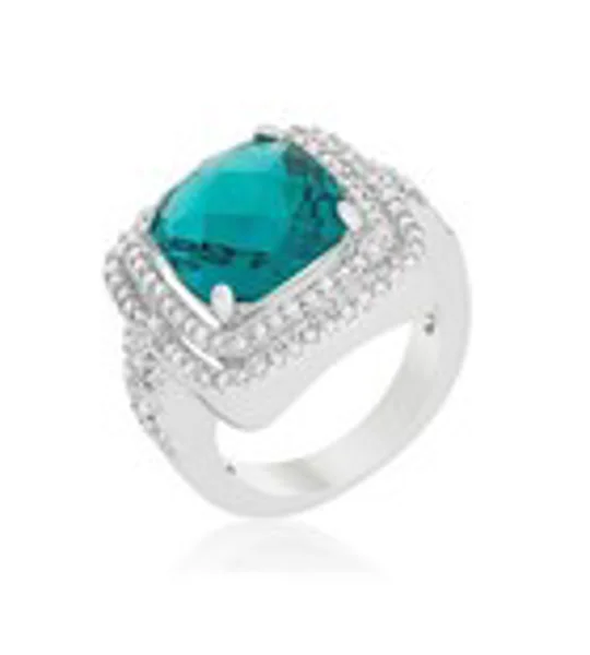 Candy Aqua Cocktail Ring Rhodium Plated 7.66 Ct CZ Multi Faceted Bridal Statemen