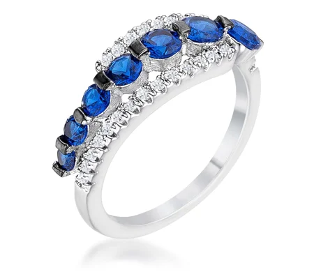 1.06Ct Rhodium & Hematite Plated Graduated Blue & Clear CZ Half Eternity Ring