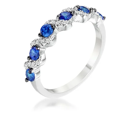 .18Ct Rhodium and Hematite Plated S Shape Sapphire Blue and Clear CZ Half Eterni