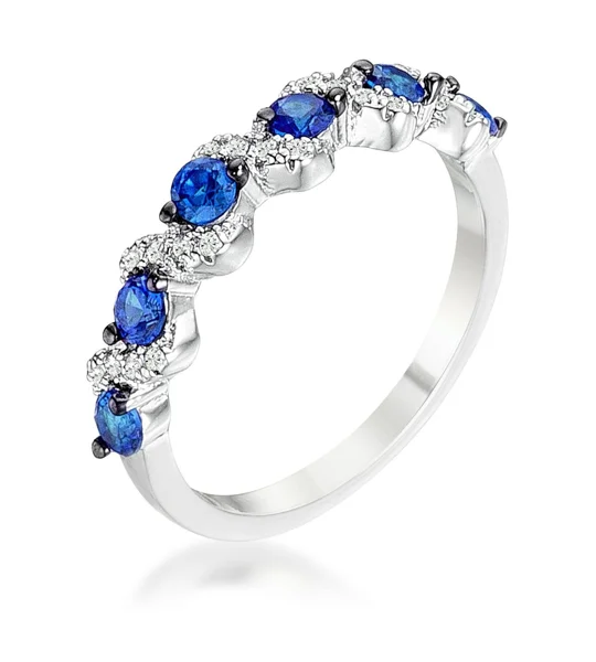 .18Ct Rhodium and Hematite Plated S Shape Sapphire Blue and Clear CZ Half Eterni