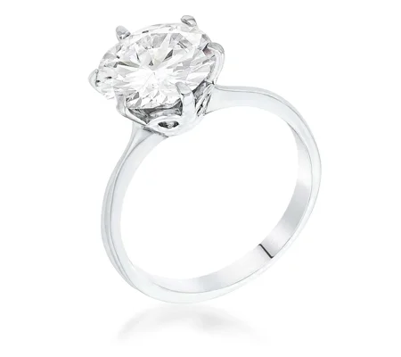 3.5 Carat Single Stone CZ Rhodium Classic Solitaire Ring