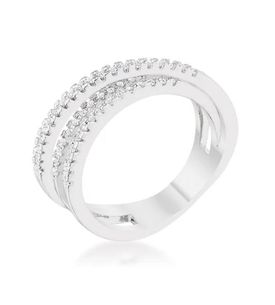 Lynn 0.25ct CZ Rhodium Twisted Trio Band Ring