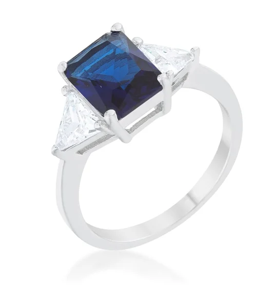 Classic Sapphire Rhodium Engagement Ring