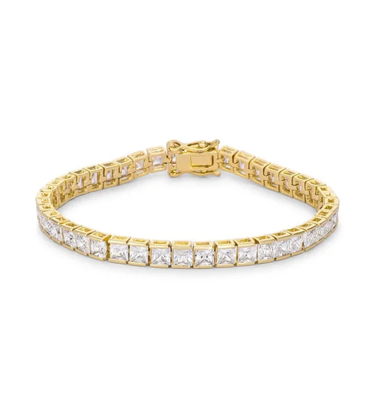 Princess Cut CZ Gold Tone Tennis Bracelet