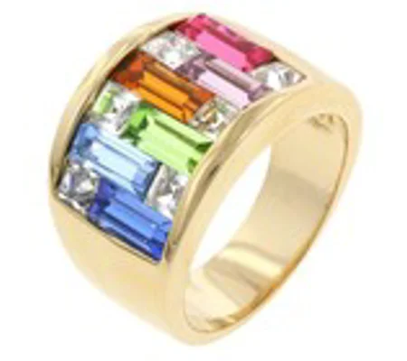 Spring Bazaar Cocktail Ring 18K Gold Plated Crystal Baguette Princess 4.35 Ct