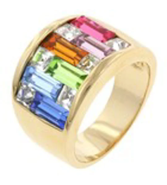Spring Bazaar Cocktail Ring 18K Gold Plated Crystal Baguette Princess 4.35 Ct