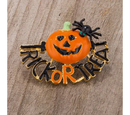 Jack-O'-Lantern Brooch With Crystals