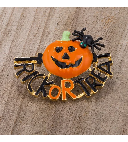 Jack-O'-Lantern Brooch With Crystals