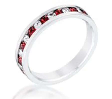 Clear and Red Alternating Crystal Eternity Ring