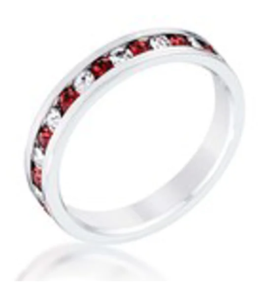 Clear and Red Alternating Crystal Eternity Ring
