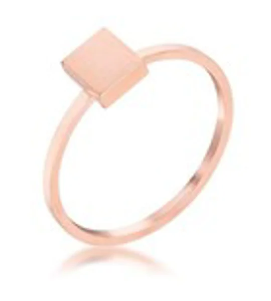 Stainless Steel Rose Goldtone Plated Square Stackable Ring