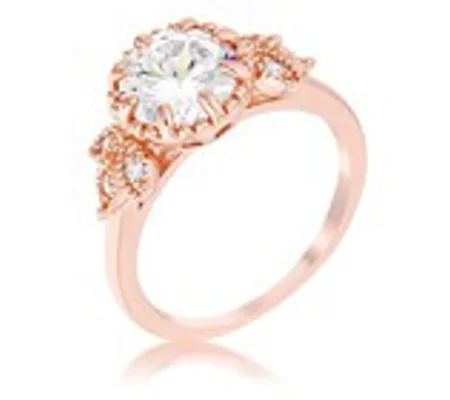 2Ct Rose Gold Plated Round Cut CZ Trio Laurel Leaf Engagement Ring