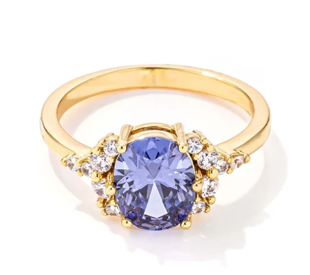 3ct. Gold Plated Oval Tanzanite CZ Engagement Ring