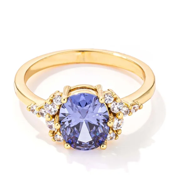 3ct. Gold Plated Oval Tanzanite CZ Engagement Ring