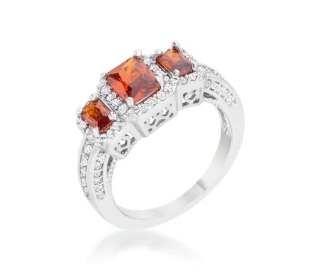Rita 2.3ct Garnet CZ Rhodium Classic Trio Ring