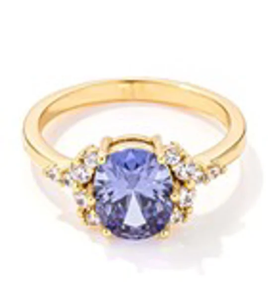 3ct. Gold Plated Oval Tanzanite CZ Engagement Ring