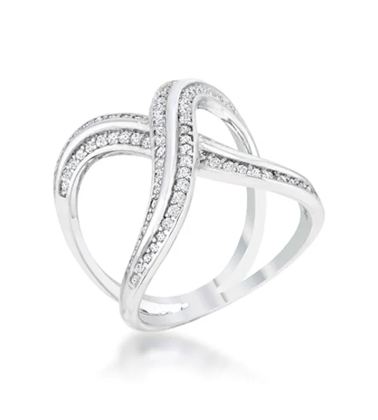 Christa 0.4ct CZ Rhodium Pave X Ring