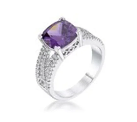 3Ct Elegant Silvertone Criss-Cross Amethyst Purple CZ Engagement Ring