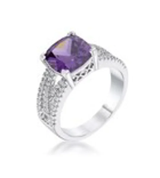 3Ct Elegant Silvertone Criss-Cross Amethyst Purple CZ Engagement Ring