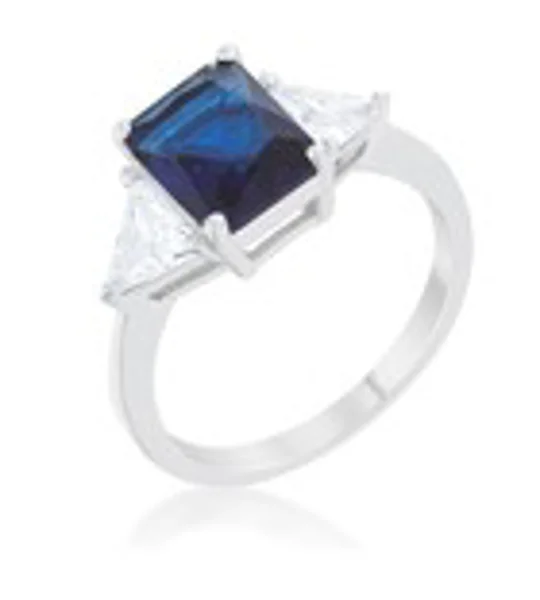 Classic Sapphire Rhodium Engagement Ring