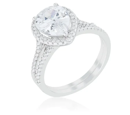 Halo Solitaire Pear Engagement Ring