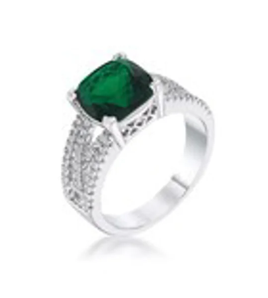 3ct Elegant Rhodium Plated Criss-Cross Enerald CZ Engagement Ring